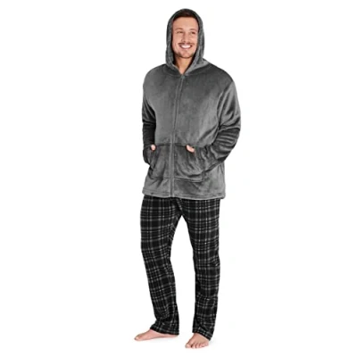 Imagen de CityComfort Pijama Hombre, Hombre Invierno Forro Polar, Ropa Pantalón y Sudadera con Capucha Slim Fit (M, Antracita)