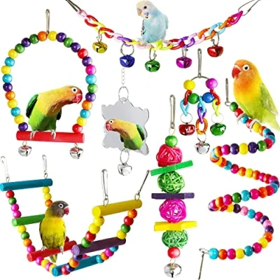 Imagen de Juguetes de Loro Pájaro, ESRISE Juguete Colgante para con Campanas,Columpios,Juguete Masticación Pequeños y Medianos Loros Aves, Periquitos, Pinzones, Cacatúas, Conures (Multicolor 7)