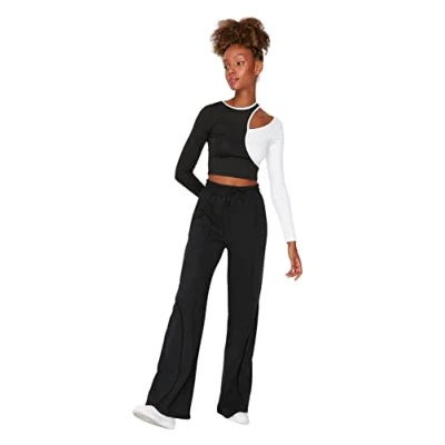Imagen de Trendyol Pantalones Deportivos de Pierna Ancha para Mujer, Negro, XS