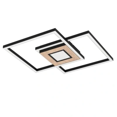Imagen de Eglo LED lámpara de techo Marinello, iluminación 3 luces con mando a distancia, color luz regulable, metal, madera, plástico en negro, marrón y blanco
