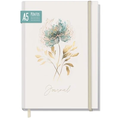 Imagen de paper&amp;you® Bullet Journal dotted A5 con banda elástica [flor dorada] 156 páginas cuaderno punteado, diario, sostenible y respetuoso el medio ambiente