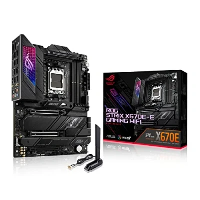 Imagen de ASUS ROG Strix X670E E Gaming Placa Base ATX (AMD Ryzen AM5, VRM de 18 + 2 Fases, DDR5, 4 Ranuras M.2 con disipadores térmicos, PCIe 5.0, USB 3.2 Gen x 2, AI Cooling II y Aura Sync)