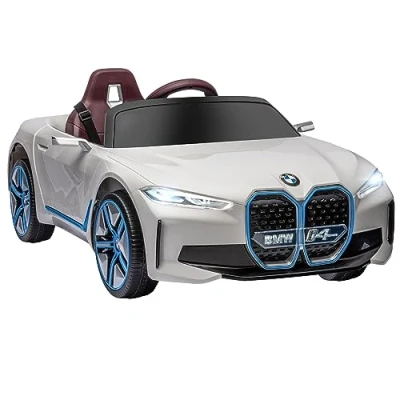 Imagen de HOMCOM Coche Eléctrico para Niños 37 72 Meses Autorización BMW I4 de Batería 12V con Música MP3 Pantalla Luces Control Remoto y Cinturón Seguridad 115x67x45 cm Blanco