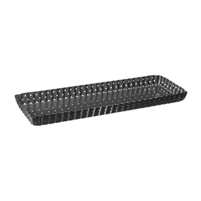 Imagen de 1 molde para tarta perforado, quiche, tartas, rectangular, revestimiento antiadherente, fondo extraíble (35 x 11 cm).