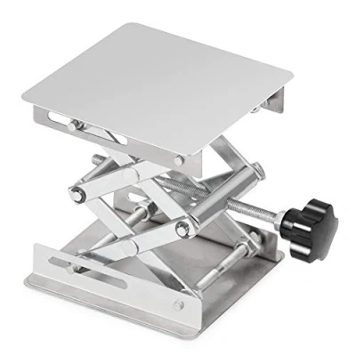 Imagen de stonylab Mesa Elevadora de Tijera, 100 x 100mm Acero Inoxidable Plataforma Tijera Jack Laboratorio, Rango Altura Elevación Expandible 45mm a 150mm, Peso Soporte 5 KG