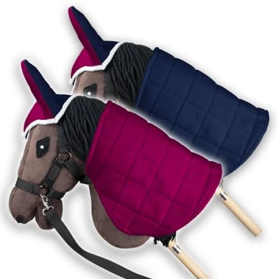 Imagen de SKIPPI Manta y Orejeras para Caballo Hobby Horse Fucsia Azul Marino, Accesorios, Reversible Antimoscas de Palo, Horsing