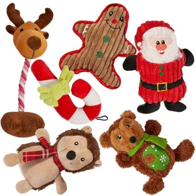 Imagen de THE TWIDDLERS 6 Juguetes de Peluche Navideños, Chirriante y Mastican para Perros, Interactivos Cachorros, Perros Pequeños, Resistente, Lavable, Navideños Regalo Mascotas