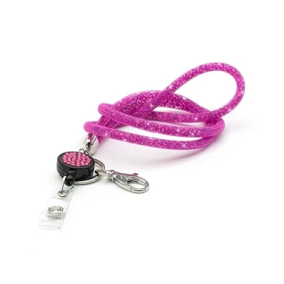 Imagen de CKB LTD Cordón Llaves Cuello, Rosa brillante con diamantes de imitación gemas cristal clip metal y retráctil para tarjetas identificación Cordones Insignia, 1 unidad