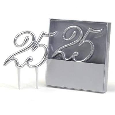 Imagen de Mopec Decoración para Pastel 25º Aniversario, Pack de 1 Unidad, Resina, Plata, 0.02x15.00x15.00 cm