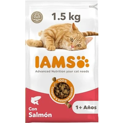 Imagen de IAMS Alimento seco para gatos con salmón, comida seca adultos de más 1 año, 1,5 kg