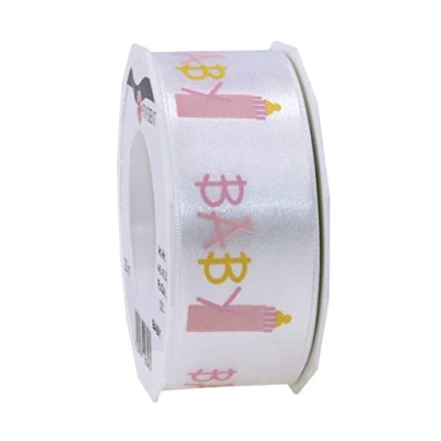 Imagen de Präsent Cinta de satén Estampada, Rosa, 40 mm width, 20 m length