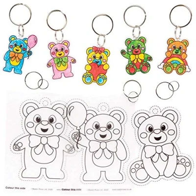 Imagen de Baker Ross FE358 llaveros de Osos Peluche que se Encogen Paquete 8, haz tus propios para los niños coloreen, hagan y exhiban
