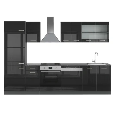 Imagen de Vicco Mueble de Cocina R Line, Negro Brillo Intenso/Antracita, 300 cm sin encimera
