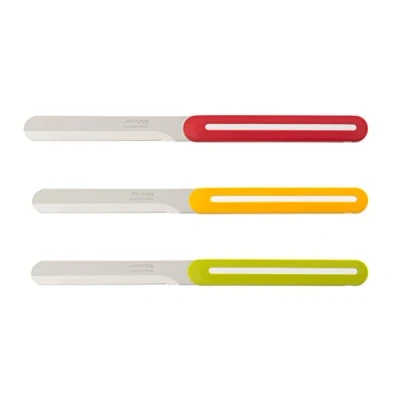 Imagen de Arcos Juego Cuchillos Paring 3 piezas Acero Inoxidable. cocina coloridos para pelar frutas y verduras. Mango ergonómico polipropileno. Serie B Line. Color naranja, rojo verde.