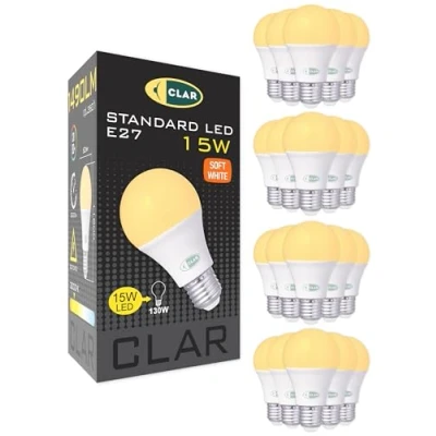 Imagen de CLAR Bombillas LED E27 Luz Calida, Bombilla E27, LED, 3000K, Calida 15W (Pack 100)