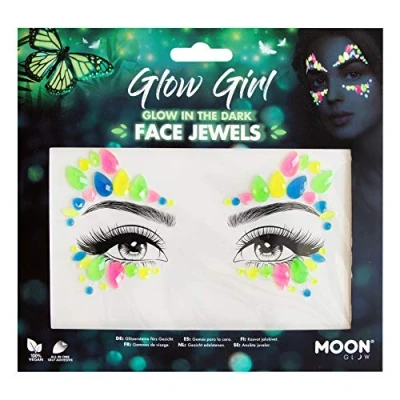 Imagen de Moon Glow Joyas para la cara que brillan en oscuridad, gemas el cuerpo y del festival, pegatinas con purpurina ojos maquillaje de cristal Multicolor 1 Unidad (Paquete 1)