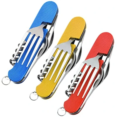 Imagen de 6 en 1 Cubiertos de Camping Plegables Juego Viaje 3 Piezas Acero Inoxidable Cuchillo Desmontable Tenedor Cuchara