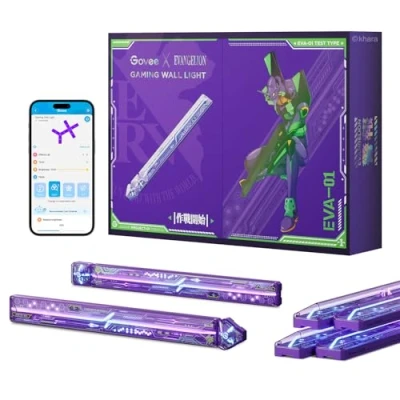 Imagen de Govee x EVANGELION Glide aplique LED, gaming RGBIC, formas DIY estilo mecha, decoración de luz para sala juegos, inteligente compatible con Matter y Alexa, 6 piezas 2 esqui