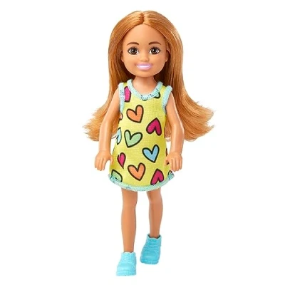 Imagen de Barbie Chelsea Coleta Morena Muñeca pequeña con Vestido Amarillo de Corazones, Juguete +3 años (Mattel HNY57)