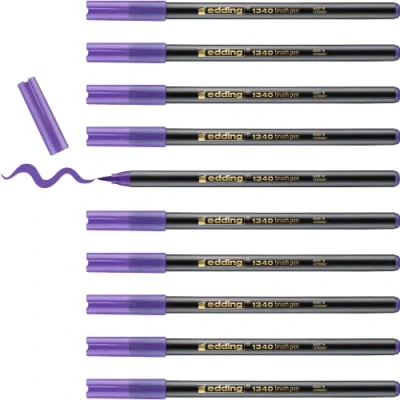 Imagen de edding 1340 rotulador con punta de pincel flexible violeta 10 rotuladores para pintar, escribir y dibujar diarios viñetas, manuscritos, mandalas, caligrafía