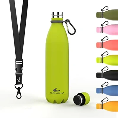 Imagen de Daikoku Botella Termica de Acero Inoxidable 750ML A Prueba Fugas Bebidas Calientes por 12 Horas y Frías 24 Seguro Saludable Ideal para Senderismo, Gimnasio, Oficina Verde Fluor