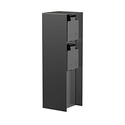 Imagen de ledscom.de Columna de enchufes jardín POMI para exteriores, IP44, 2x, acero inoxidable, plástico, negro, cuadrado, 23 cm, toma exterior, jardín, torre enchufes,