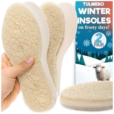 Imagen de 2 pares de plantillas piel cordero, térmicas para zapatos, lana y espuma látex, suela invierno TULMERO Talla 26