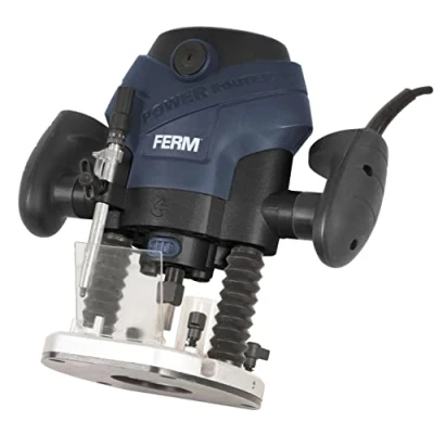 Imagen de FERM Fresadora de precisión inmersión 1300W 6 8mm Luz trabajo LED Extractor polvo Con guía paralela, plantilla y fresas