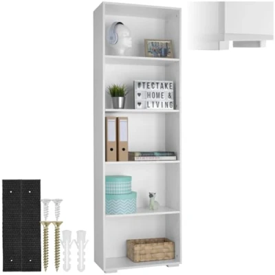 Imagen de TecTake Estante para Libros, Librería con 5X Compartimentos, Estantería Universal &amp; Versátil, Mueble de Oficina, Tableros DM, Patas Plástico Protectoras, Construcción Estable (Blanco)