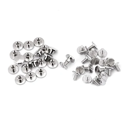 Imagen de 20Pcs Tornillos planos de latón Postes Remaches Tuerca cabeza plana duradera uñas Suministros reparación artesanía cuero Plata(5mm)