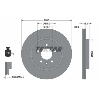 Imagen de TEXTAR PRO 92239803 Disco de freno 315 23 05/06 115 ventilación interna revestido sin perno sujeción rueda, buje rueda