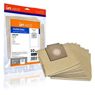 Imagen de 10 bolsas de papel para aspiradora Kärcher 6.904 333.0, 084.0 T 10/1, 7/1, 9/1 Bp