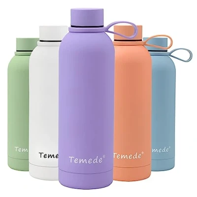Imagen de botella de agua acero inoxidable 750 ml, sin BPA, metal aislada al vacío doble pared, a prueba fugas, reutilizable, para bebidas frías y calientes, termo deportivo ideal