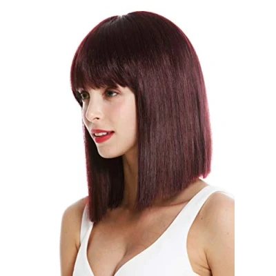 Imagen de WIG ME UP VK 10 99J peluca de mujer pelo corto liso al hombro Bob largo flequillo Cleopatra color rojo burdeos