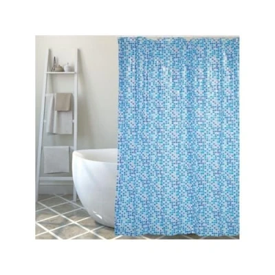 Imagen de MSV, Cortina de Ducha, PVC, Revestimiento Antibacteriano, 100% Vinilo, Anillas Incluidas, Antibacteriano e hidrófugo, Lavable a 40, Hecho en Europa, Mosaico Azul, 180 x 200 cm