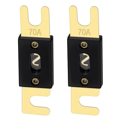 Imagen de Heschen ANL Fusible 70 Amp para coche vehículo sistema de audio hoja tono dorado y negro 2 unidades