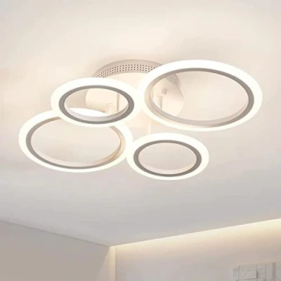 Imagen de Moderno LED de techo regulable control remoto 4 Anillo luz 48W 4400LM para sala estar, dormitorio, cocina, pasillo, balcón, comedor techo, blanco, 3000 6500K
