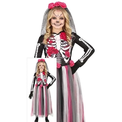 Imagen de FIESTAS GUIRCA Disfraz de Niña Día los Muertos Rosa Vestido Largo y Diadema con Flores Disfraces Halloween Edad 3 4 Años