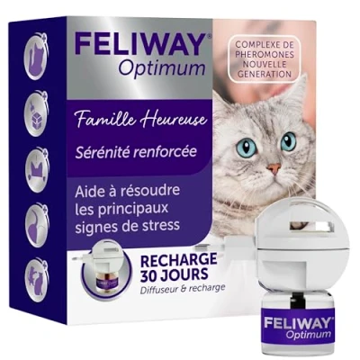 Imagen de FELIWAY Optimum Antiestrés para gatos Complejo de feromonas calmantes una serenidad reforzada Kit completo 30 días