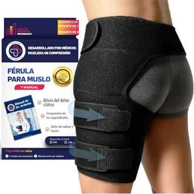 Imagen de Abrazadera para Cadera Desarrollada por Médicos Soporte Muslo Alivio del Dolor de Ciática, Síndrome Piriformi Hombres y Mujeres Compresión e Isquiotibiales [Talla S/M, Negro]