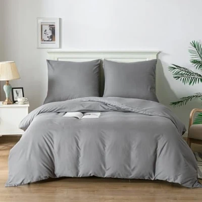 Imagen de Good Nite Funda Nórdica 2 Piezas Microfibra Juego de Edredon 135 x 200 cm con 1 Almohada 80 Gris Suave Transpirable