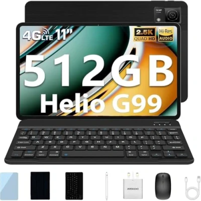 Imagen de DOOGEE T40 Tablet con Teclado, 11 Pulgadas 20GB+512GB Android 14, Helio G99 2.5K FHD+ Tableta, Widevine L1/8580mAh/16MP/4G Dual LTE+5G WiFi/Face ID/OTG/GPS Octa Core PC Funda, Raton