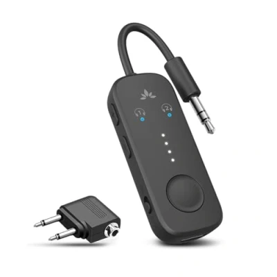 Imagen de Avantree Relay Adaptador Bluetooth 5.3 Premium para Avión, Soporta 2 AirPods o Auriculares con aptX Low Latency, Transmisor de Audio 3,5 Mm AUX Viajes en Vuelo, TV, Gimnasio, Tabletas