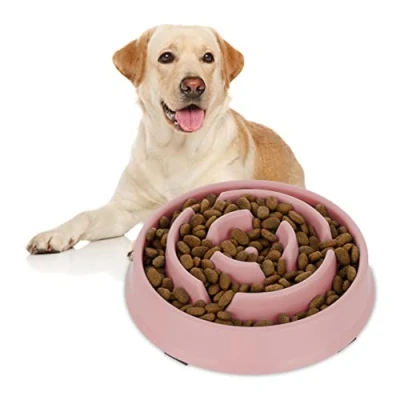 Imagen de Relaxdays Comedero Antivoracidad Perro L, Cuenco Antiestrés, Comida Lenta, Apto Lavavajillas, 400 ml, Rosa, 5 x 21 cm
