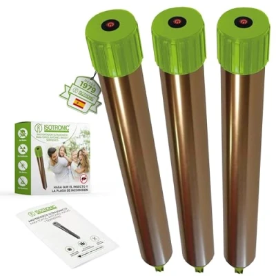 Imagen de ISOTRONIC Ahuyentador ultrasónico contra Topos, campañoles, Ratones, Hormigas y Serpientes Apto para Jardines, Campos, Cultivos, Campos de Golf Funciona con Pilas Alcance 1250 m2 Set 3