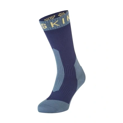 Imagen de SealSkinz Waterproof Extreme Cold Weather Mid Length Calcetín, Hombre, Navy Blue/Yellow, Small