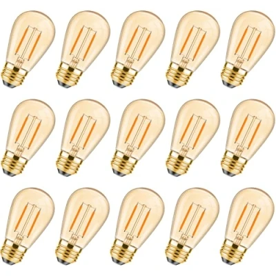 Imagen de Bombilla LED de filamento vintage, ST45, 1 W, sustituye a bombillas incandescentes 10 luz blanca cálida 2200K AC 230V E27 base media, cristal dorado, no regulable,15 unidades