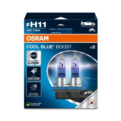 Imagen de OSRAM COOL BLUE BOOST, H11, lámparas halógenas para faros delanteros, hasta 5500K, caja plegable colgante (2 lámparas), solo uso todoterreno