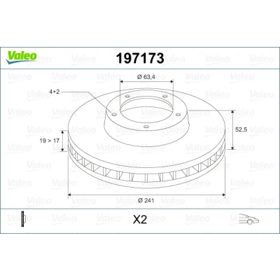 Imagen de VALEO 197173 Disco de freno Eje delantero 241 19 4 ventilado HYUNDAI: ACCENT 2, 1