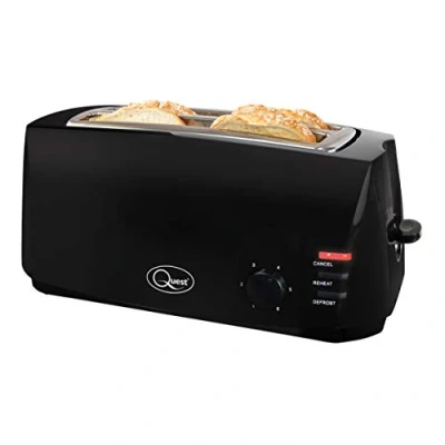 Imagen de Tostadora Quest 4 rebanadas negra Ranuras largas extra anchas para bollos y bagels 6 configuraciones Recalentar descongelar